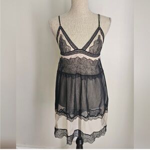 Victoria’s Secret Black Lace Chemise with Sheer Netting Medium
